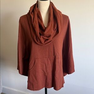 XCVI Rust Cowl Neck Pullover with Kangaroo Pocket